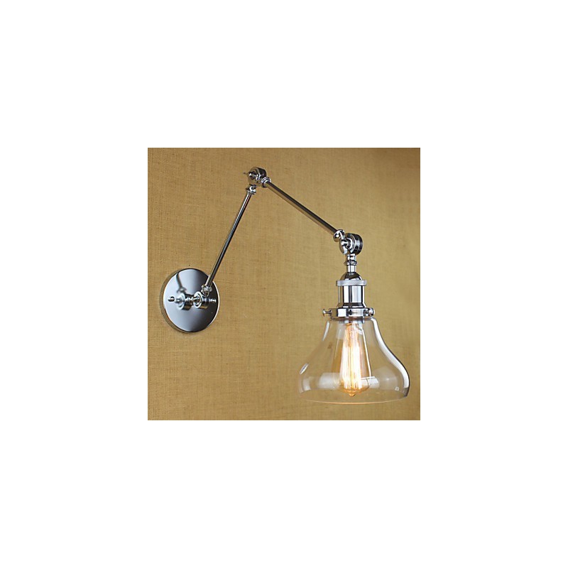 Lámpara de pared de cristal cromado con brazo doble ajustable, color plateado, para KTV, mesita de noche, pasillo, restaurante, hotel o habitación.