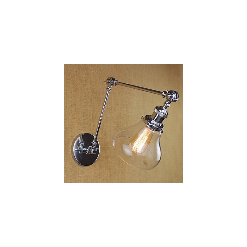 Lámpara de pared de cristal cromado con brazo doble ajustable, color plateado, para KTV, mesita de noche, pasillo, restaurante, hotel o habitación.