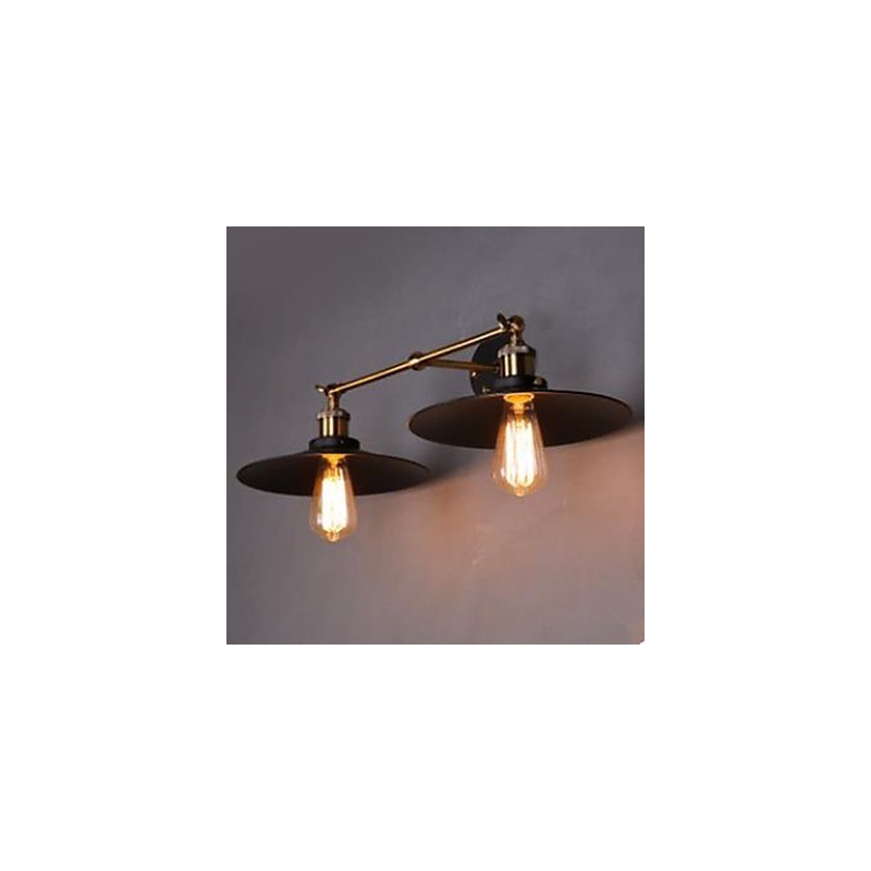 Lámpara de pared retro industrial rural, lámpara de pared doble, paraguas negro
