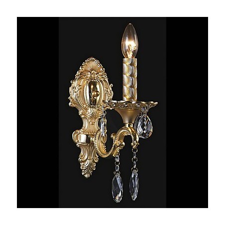 Lujosa lámpara de pared de cristal con bombilla tipo vela.