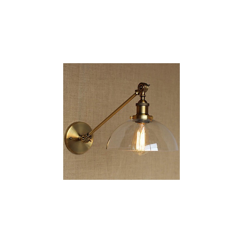 Lámpara de pared estilo retro creativo estilo americano estilo country para salón o dormitorio con brazo de latón, bronce y vidrio de hierro.