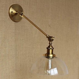 Lámpara de pared estilo retro creativo estilo americano estilo country para salón o dormitorio con brazo de latón, bronce y vidrio de hierro.