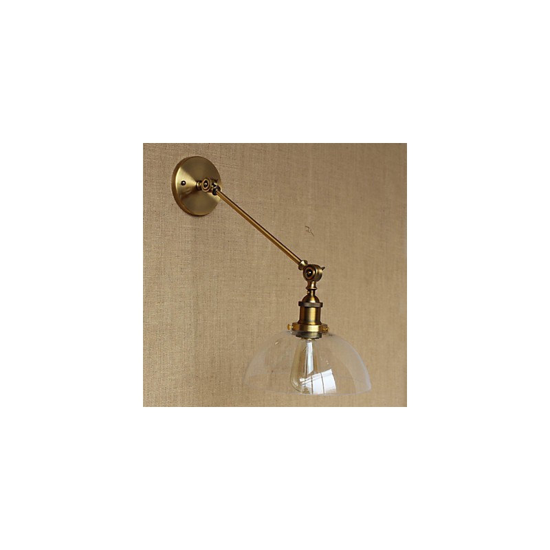 Lámpara de pared estilo retro creativo estilo americano estilo country para salón o dormitorio con brazo de latón, bronce y vidrio de hierro.