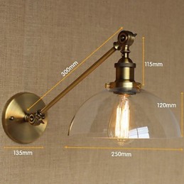 Lámpara de pared estilo retro creativo estilo americano estilo country para salón o dormitorio con brazo de latón, bronce y vidrio de hierro.