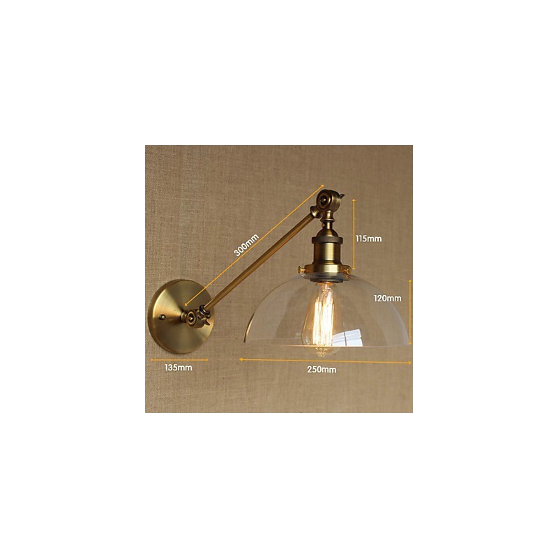 Lámpara de pared estilo retro creativo estilo americano estilo country para salón o dormitorio con brazo de latón, bronce y vidrio de hierro.