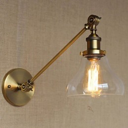 Lámpara de pared estilo retro creativo estilo americano estilo country para salón o dormitorio con brazo de latón, bronce y vidrio de hierro.