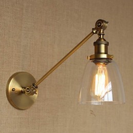 Lámpara de pared estilo retro creativo estilo americano estilo country para salón o dormitorio con brazo de latón, bronce y vidrio de hierro.