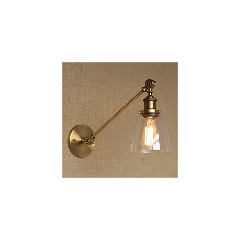 Lámpara de pared estilo retro creativo estilo americano estilo country para salón o dormitorio con brazo de latón, bronce y vidrio de hierro.