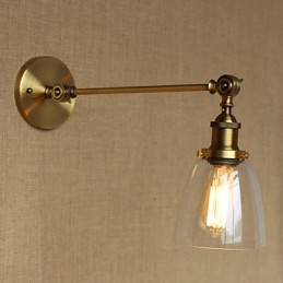 Lámpara de pared estilo retro creativo estilo americano estilo country para salón o dormitorio con brazo de latón, bronce y vidrio de hierro.
