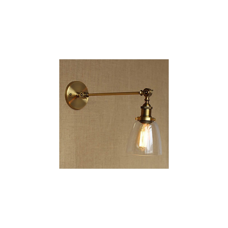 Lámpara de pared estilo retro creativo estilo americano estilo country para salón o dormitorio con brazo de latón, bronce y vidrio de hierro.