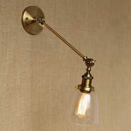 Lámpara de pared estilo retro creativo estilo americano estilo country para salón o dormitorio con brazo de latón, bronce y vidrio de hierro.