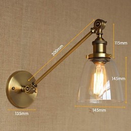 Lámpara de pared estilo retro creativo estilo americano estilo country para salón o dormitorio con brazo de latón, bronce y vidrio de hierro.