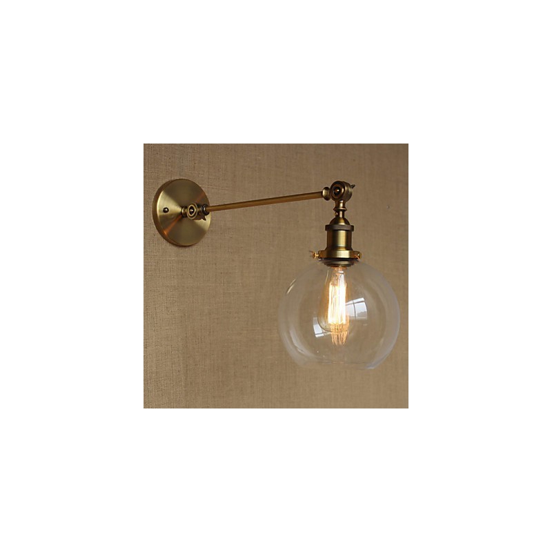 Lámpara de pared estilo retro creativo estilo americano estilo country para salón o dormitorio con brazo de latón, bronce y vidrio de hierro.