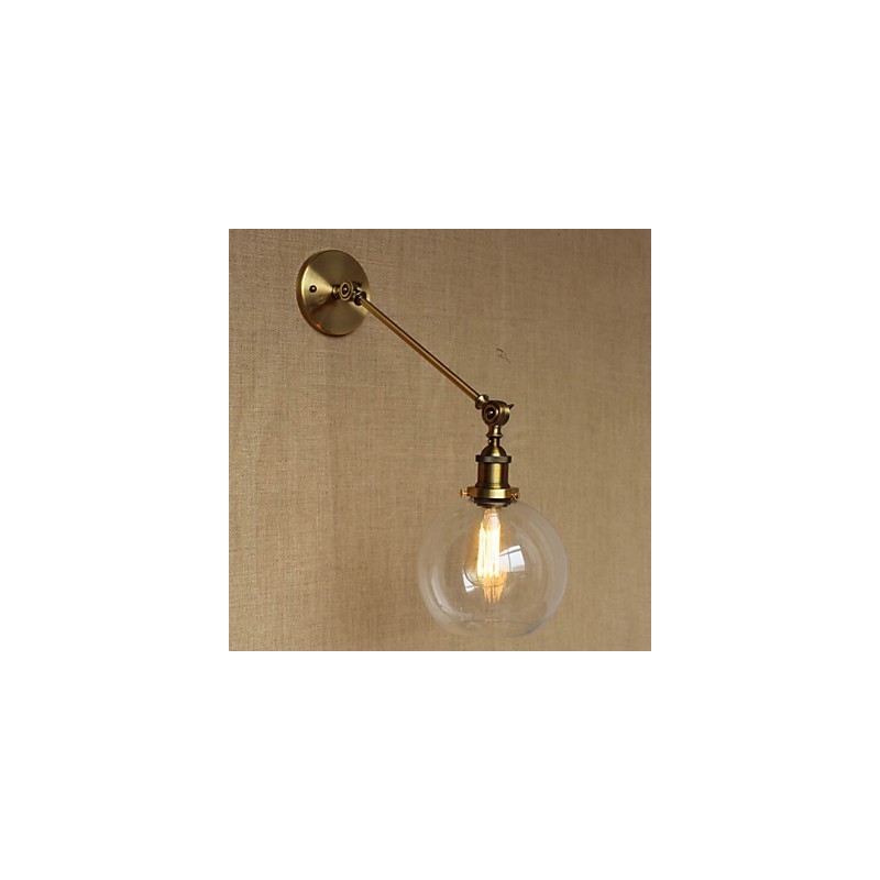 Lámpara de pared estilo retro creativo estilo americano estilo country para salón o dormitorio con brazo de latón, bronce y vidrio de hierro.