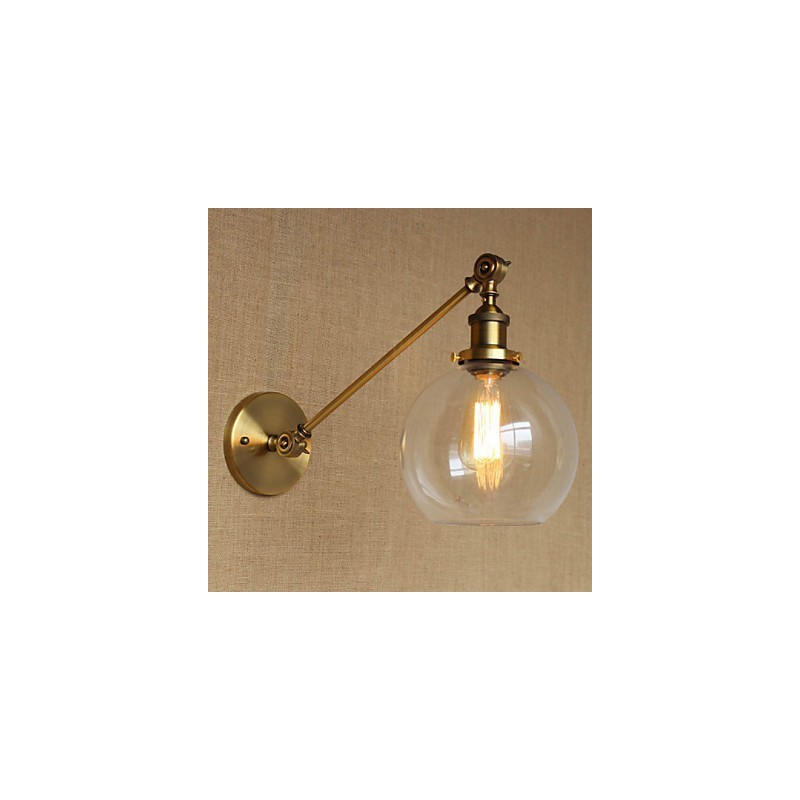 Lámpara de pared estilo retro creativo estilo americano estilo country para salón o dormitorio con brazo de latón, bronce y vidrio de hierro.