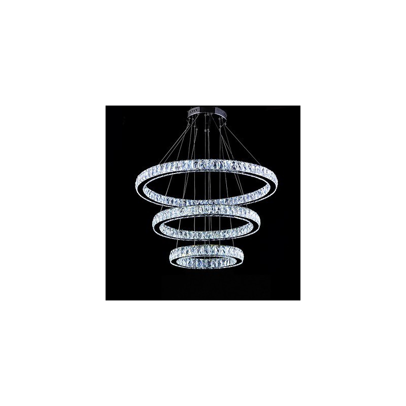 Lámpara colgante de cristal moderna con tres anillos D406080 K9, lámparas de techo de cristal de gran tamaño