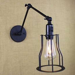 Lámpara de pared estilo cama de hotel restaurante, brazo de hierro, doble, retro, vintage, cinturón negro, interruptor