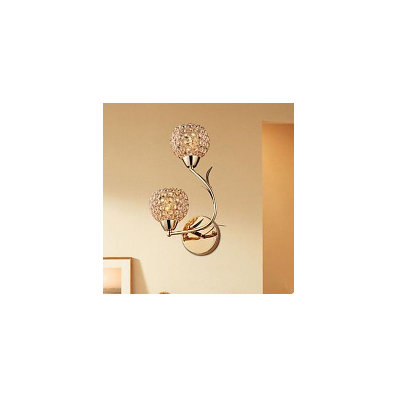 Lámpara de pared de cristal K9 de doble cabezal, contemporánea y concisa, dorada