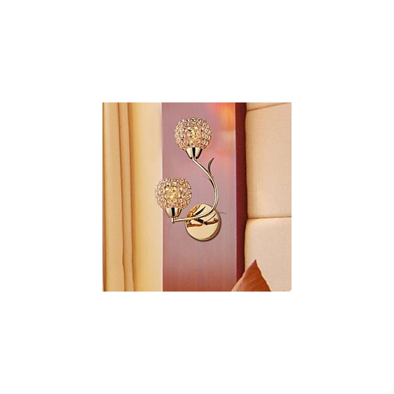 Lámpara de pared de cristal K9 de doble cabezal, contemporánea y concisa, dorada