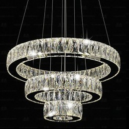 Lámpara colgante de cristal moderna con tres anillos D406080 K9, lámparas de techo de cristal de gran tamaño
