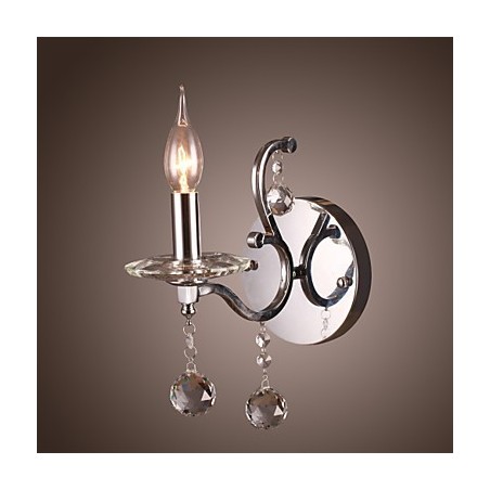 Aplique de pared de cristal plateado con 1 luz