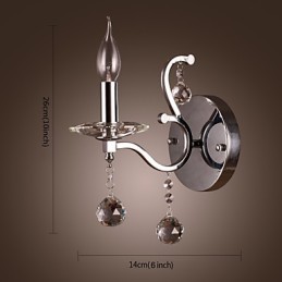 Aplique de pared de cristal plateado con 1 luz
