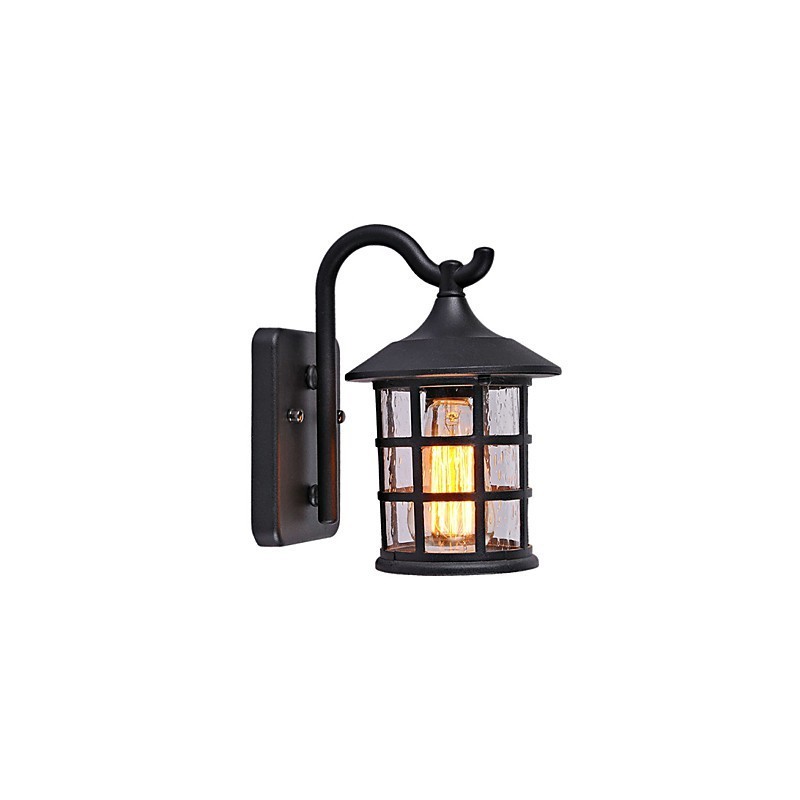 Lámpara de pared exterior de hierro rústico antiguo, resistente al agua, estilo farol vintage, color negro mate oxidado, para pasillo o pasillo.