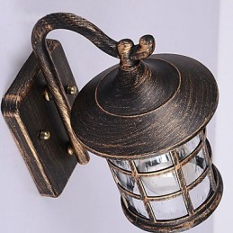 Lámpara de pared exterior de hierro rústico antiguo, resistente al agua, estilo farol vintage, color negro mate oxidado, para pasillo o pasillo.