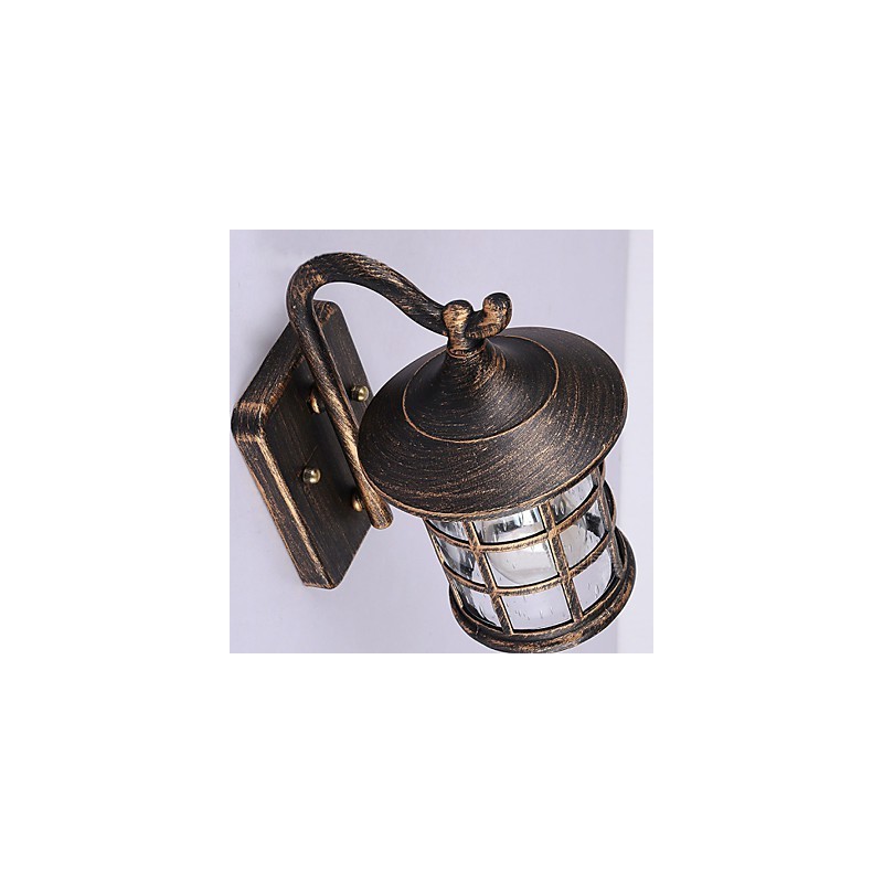 Lámpara de pared exterior de hierro rústico antiguo, resistente al agua, estilo farol vintage, color negro mate oxidado, para pasillo o pasillo.