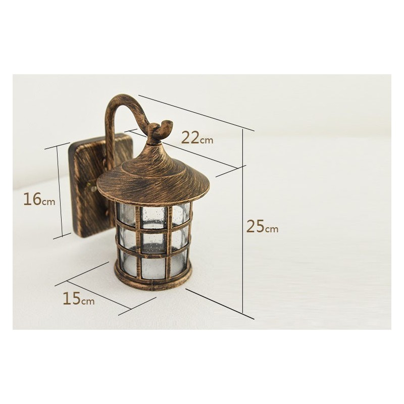 Lámpara de pared exterior de hierro rústico antiguo, resistente al agua, estilo farol vintage, color negro mate oxidado, para pasillo o pasillo.