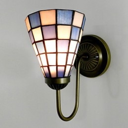 Lámpara de pared de vitral contemporáneo de 15 cm con cuadrados azules y blancos.