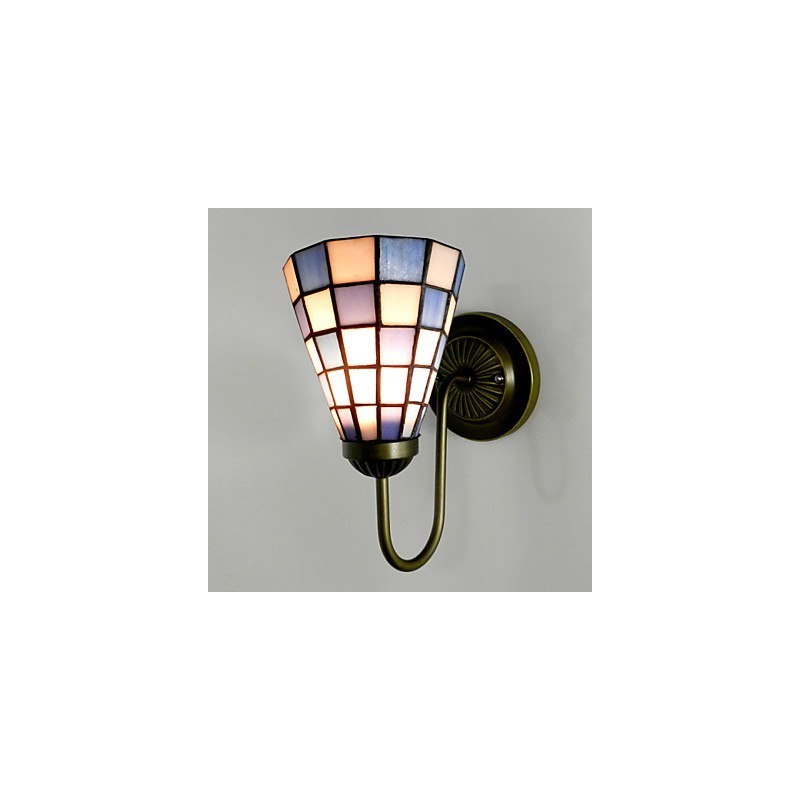 Lámpara de pared de vitral contemporáneo de 15 cm con cuadrados azules y blancos.