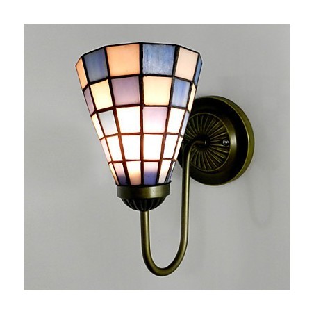 Lámpara de pared de vitral contemporáneo de 15 cm con cuadrados azules y blancos. Lámpara de pared de vitral contemporáneo de 15 cm con cuadrados azules y blancos.