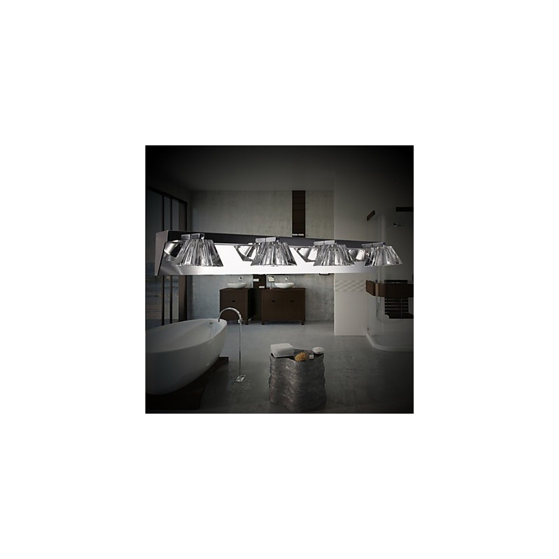 Aplique de pared moderno con pantalla de cristal, 4 luces, espejo frontal