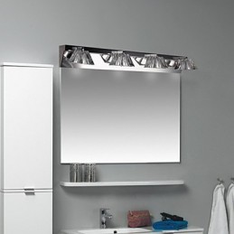 Aplique de pared moderno con pantalla de cristal, 4 luces, espejo frontal