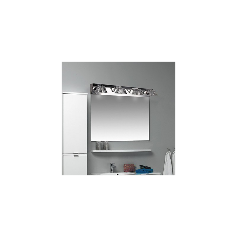 Aplique de pared moderno con pantalla de cristal, 4 luces, espejo frontal