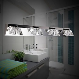 Aplique de pared moderno con pantalla de cristal, 4 luces, espejo frontal
