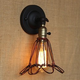 Aplique de pared decorativo de bronce rojo con red de hierro y valla de estilo industrial americano