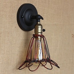 Aplique de pared decorativo de bronce rojo con red de hierro y valla de estilo industrial americano