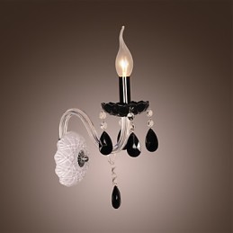 Lámpara de pared de cristal negro con bombilla de vela