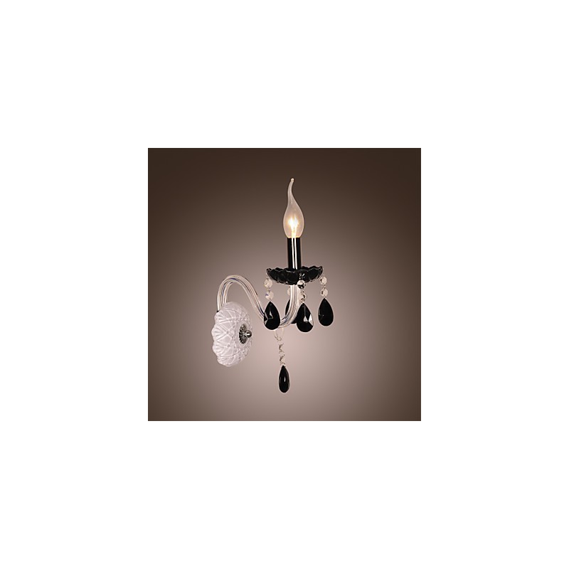 Lámpara de pared de cristal negro con bombilla de vela
