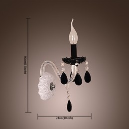 Lámpara de pared de cristal negro con bombilla de vela