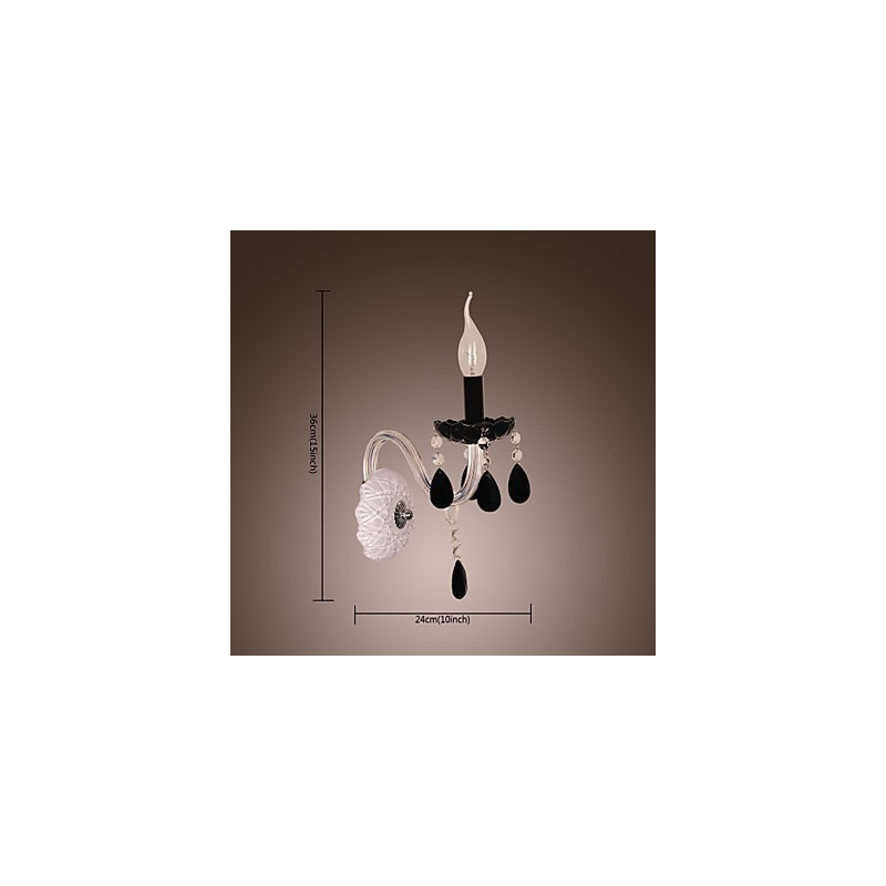 Lámpara de pared de cristal negro con bombilla de vela