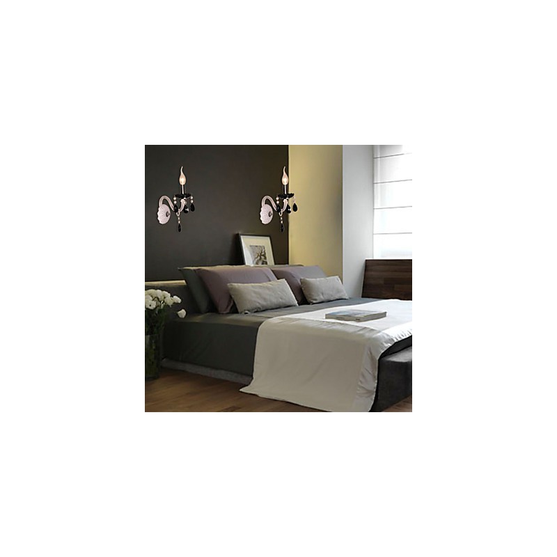 Lámpara de pared de cristal negro con bombilla de vela