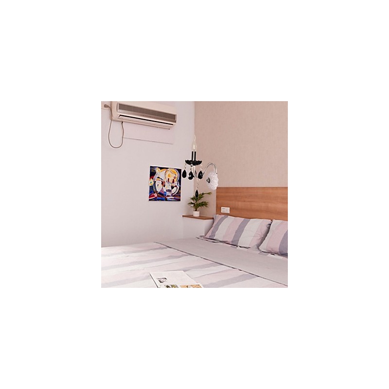 Lámpara de pared de cristal negro con bombilla de vela