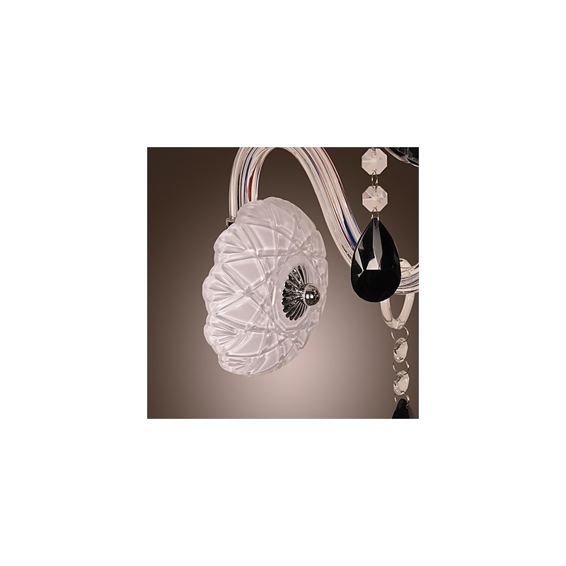 Lámpara de pared de cristal negro con bombilla de vela
