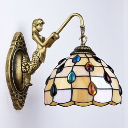Lámpara de pared de hierro forjado creativa, estilo rural, estilo mediterráneo europeo, con luces de cristal.