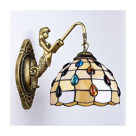 Lámpara de pared de hierro forjado creativa, estilo rural, estilo mediterráneo europeo, con luces de cristal.