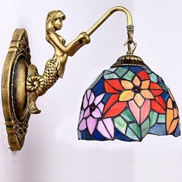 Lámpara de pared de hierro forjado creativa, estilo rural, estilo europeo, con luces de cristal