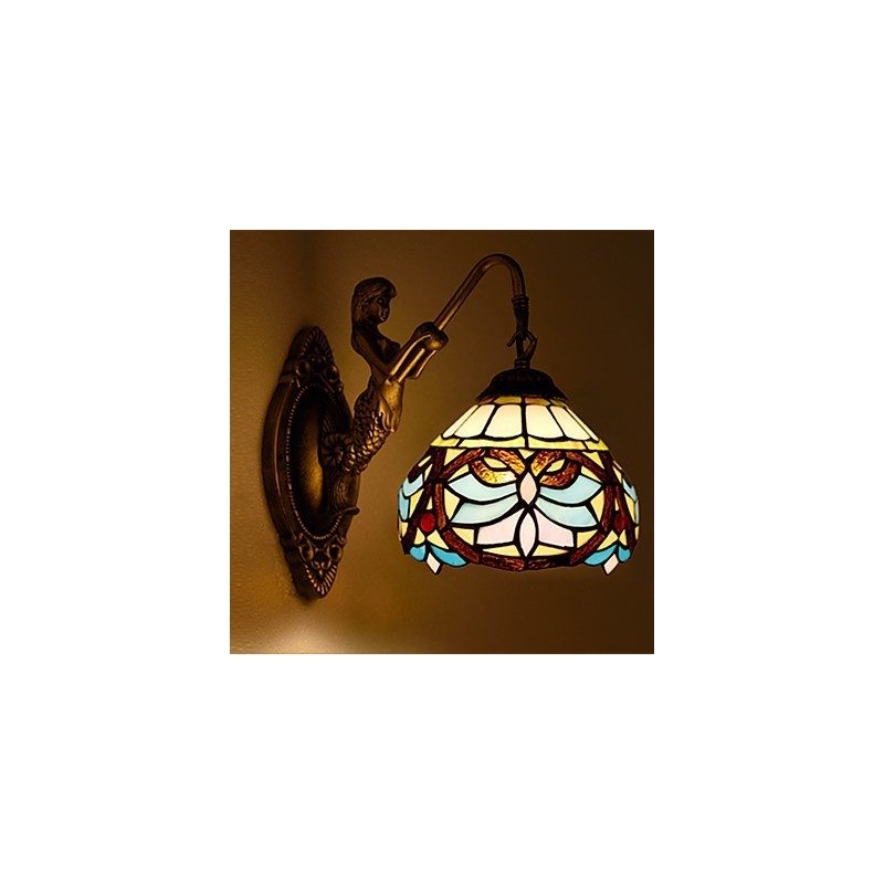 Lámpara de pared de hierro forjado creativa, estilo rural, estilo europeo, con luces de cristal
